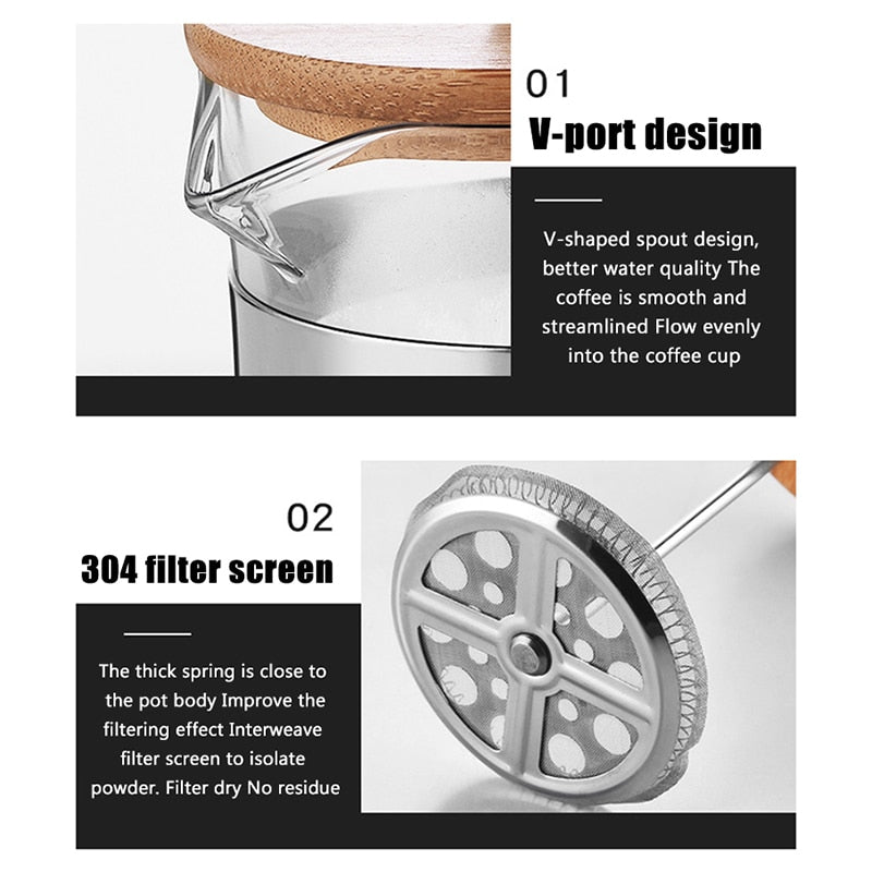 Wooden Handle French Press Coffee Maker - Fourmile Coffee