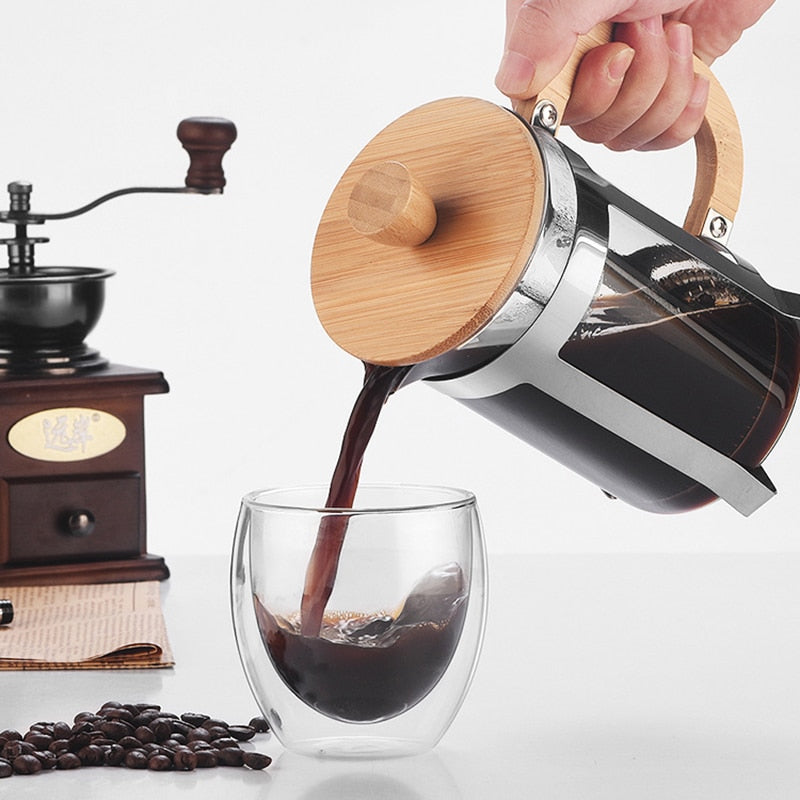 Wooden Handle French Press Coffee Maker - Fourmile Coffee