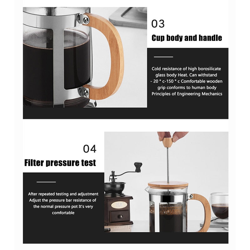 Wooden Handle French Press Coffee Maker - Fourmile Coffee