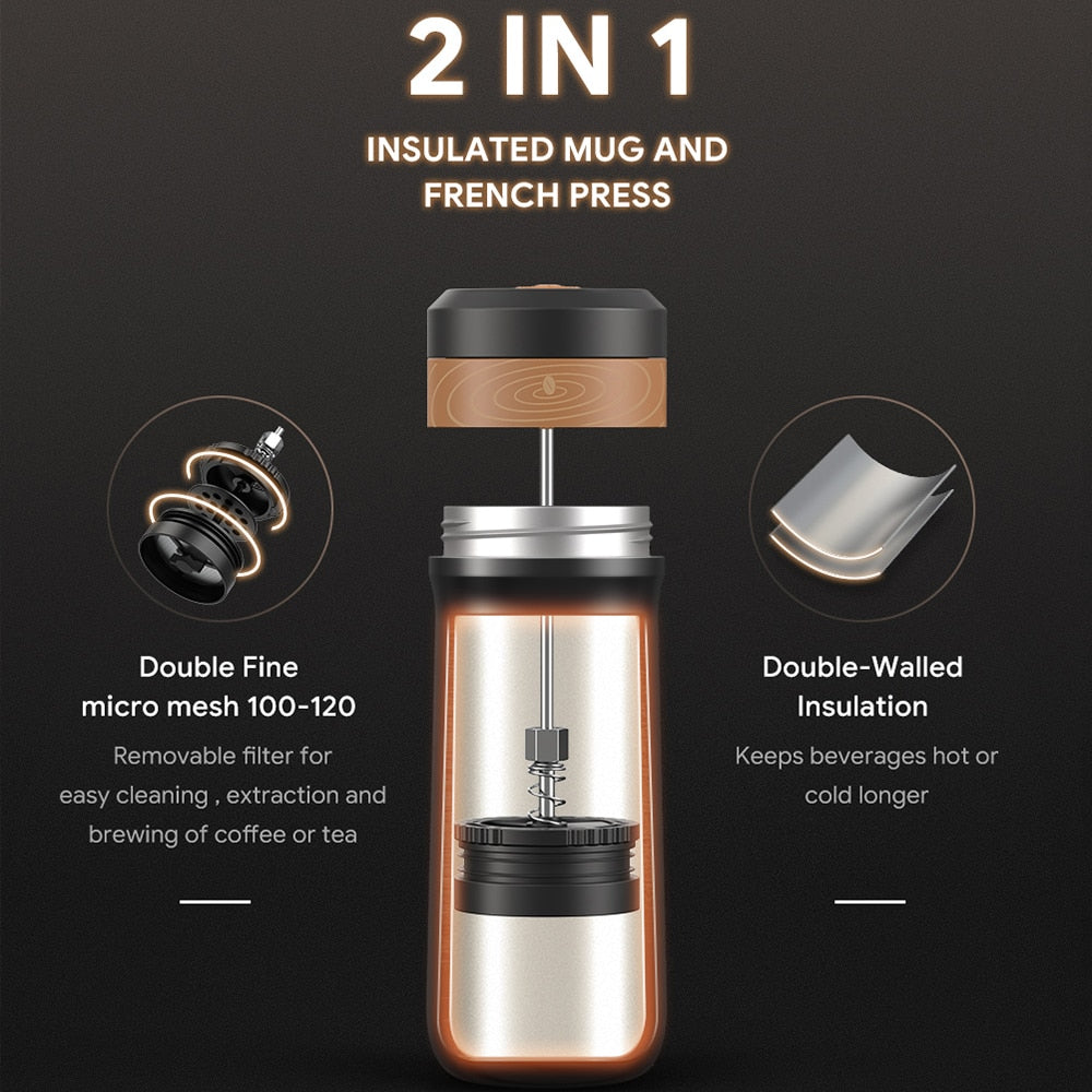 2 In 1 Portable Travel French Press Coffee Maker - Fourmile Coffee